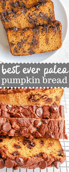 the best ever palen pumpkin bread on a cooling rack with chocolate chip toppings