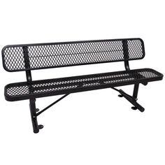 a black metal bench sitting on top of a white background