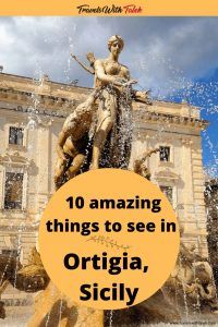 an image of a fountain with the words 10 amazing things to see in ortiga, sicly