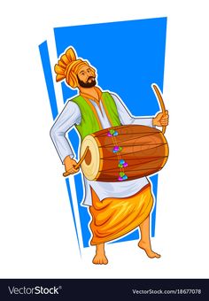 Sikh punjabi sardar playing dhol and dancing Vector Image Buddhist Art Drawing, Indian Illustration, Hybrid Art, Boho Art Drawings, Dance Images, Graphic Design Brochure, Dancers Art, Dance Paintings