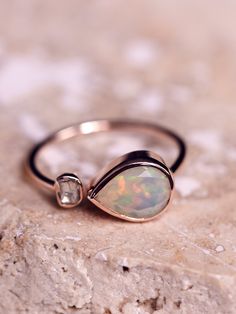 Pascale Monvoisin Opal x Rose Cut Diamond Ring Bohemian Opal Ring Jewelry, Elegant Opal Cabochon Ring, Bohemian Opal Cabochon Ring For Gift, Gold Opal Ring As Gift, Oval Cabochon, Rose Gold Flower Ring, Antique 14k Gold Opal Ring, Oval Cabochon, Gold Flower Ring, Rose Gold Morganite