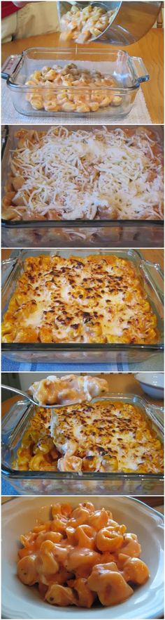 the process of making an enchilada casserole with cheese and meat