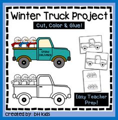 the winter truck project for kids to color and glue