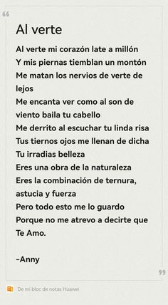 an image of a poem written in spanish on a sheet of paper with the words'al verte '