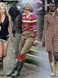 How Wellington Boots Became a Cool Festival-Girl Staple | Vogue Hunter Wellington Boots Outfits, Wellingtons Boots Women, Hunter Boots Style, Hunter Boots Outfit 2023, Hunter Boots Aesthetic, Gum Boots Outfit, Tall Hunter Boots Outfit, Green Rain Boots Outfit, Tall Rain Boots Outfit