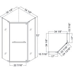 a drawing of a corner shower with measurements