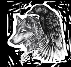 a drawing of a wolf with wings on it's back and the words raven tattoo ideas