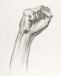 a black and white drawing of a hand holding something in it's right hand