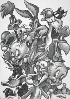 an old school drawing of some cartoon characters