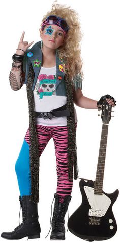 80s glam rockstar costume I remember dressing up like this! Rocker Girl Costume, Kids Rockstar Costume, Punk Rocker Costume, Rock Costume, Rock Star Costume, 80s Rocker, Rock Star Outfit