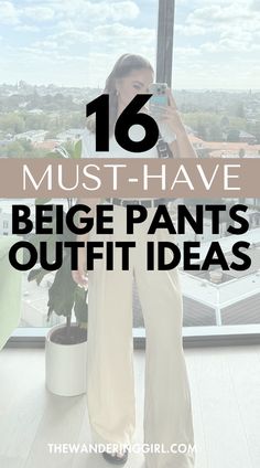 Wondering how to style beige pants? In this post, I show you 16+ amazing beige pants outfit ideas for fall, spring, winter, and summer. These outfits include beige pants outfits for work, formal beige pants outfits, casual beige pants outfits, light beige pants outfits, wide leg beige pants outfits, and more. Summer Beige Pants Outfit, How To Wear Striped Pants, Wide Leg Pants Beige Outfit, Outfit Ideas With Tan Pants, How To Style High Waisted Pants, Off White Pants Outfits For Women, Cream Knit Pants Outfit, Formal Beige Outfit, What To Wear With Cream Cargo Pants