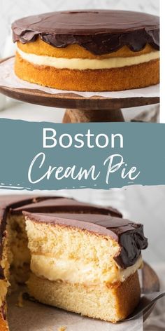 boston cream pie with chocolate frosting on top