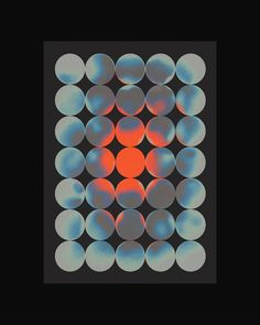 an orange and blue square with circles in it