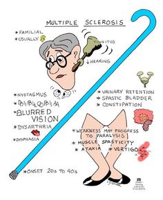 an old woman holding a blue stick with multiple sclerrosis on the side