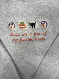 Halloween Sugar Cookies Embroidered Crew Neck Sweatshirt - Etsy Spooky Crewneck Sweatshirt, Halloween Sweatshirt Designs, Cute Halloween Sweatshirts, Embroidered Halloween Sweatshirt, Soft Halloween Aesthetic, Halloween Aesthetic Outfits, Cozy Halloween Aesthetic, Halloween Sugar Cookies, Embroidered Text