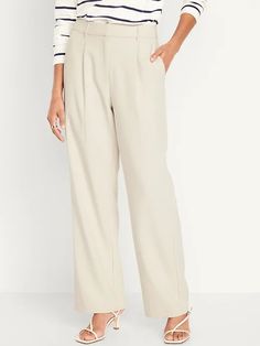 Extra High-Waisted Pleated Taylor Wide-Leg Trouser Suit Pants for Women | Old Navy Trouser Suit, Perfect Pant, Trouser Pants Women, Navy And Brown, Jumpsuit Trousers, Suit Pants, Old Navy Pants, Old Navy Women, Trouser Suits