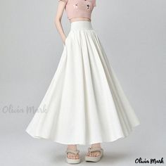 Olivia Mark - Blush-colored, High-Waisted Pleated Skirt with Tummy Control - Elegant Midi Skirt with Flowing Silhouette and Umbrella-Style Design Elegant Midi Skirt, Fashion Umbrella, Umbrella Skirt, High Waisted Pleated Skirt, Crop Top Dress, Half Skirt, Long Sleeve Short Dress, Daily Dress, Summer Skirts