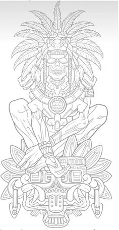 Aztec And Mayan Art, Tattoo Design Leg Men, Aztec Tattoo Stencils, Aztec Drawing Sketches, Tattoo Design Leg