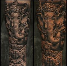 an elephant tattoo on the arm and leg