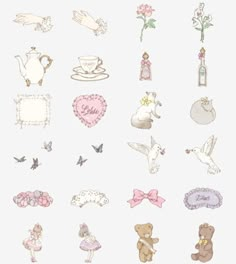 a bunch of stickers that are on top of a white surface with pink flowers