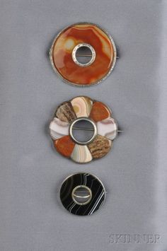 Three brooches. $356.00 Silver Pebble Jewelry, Items For Sale, Horn, Agate, Auction, For Sale