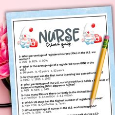 a paper with the words nurse on it next to a pencil and pink tulip