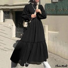 Olivia Mark - Elegant Solid Colored Maxi Dress with a Fashionable Flounce Hem and Sleeve, in a Vest Dress Style Black Camisole Dress, Pajama Dress, Elegant Maxi Dress, Belted Midi Dress, Brown Outfit, Camisole Dress, Round Neck Dresses, Crewneck Dress, Mini Wrap Dress