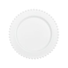 a white plate with beaded edges on a white background