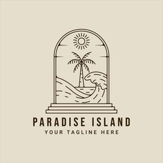 the logo for paradise island is shown in black and white, with an image of a palm