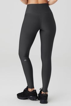 Just as perfect for out and about as they are for a good sweat session. These leggings are made from Airlift—our most compressive, supportive fabric with a sheeny finish and four-way-stretch for a glove-like fit. The high-rise waistband is double-layered for a sleek look, and the full-length legs are designed to hit at the ankle. Choose your favorite color(s) and get ready to wear yours on repeat. Alo Yoga Compressive Athleisure Leggings, Alo Yoga Moisture-wicking Functional Bottoms, Alo Yoga Functional Moisture-wicking Bottoms, Moisture-wicking Functional Alo Yoga Bottoms, Functional Moisture-wicking Alo Yoga Bottoms, Alo Yoga Athleisure Leggings For Pilates, Compressive Alo Yoga Pants For Workout, Alo Yoga Functional Gym Bottoms, Alo Yoga Compressive Sporty Leggings