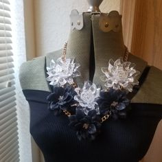 Beautiful Black And Lucite W/Gold Closure Statement Necklace. Has An Extender. Never Worn. Chic Flower Necklaces For Party, Chic Flower Necklace For Party, Chic Flower Shaped Party Necklace, Elegant Black Flower Necklaces, Elegant Black Flower Necklace For Party, Elegant Flower Necklace, Black Flower Jewelry For Party, Chic Black Flower Jewelry, Black Flower Necklace For Party