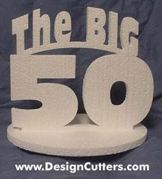 the big 50 sign is on display in front of a blue background with white lettering