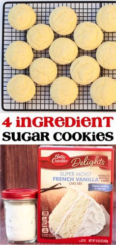 four ingredients for sugar cookies on a cooling rack