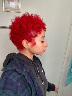 Short Curly Haircuts Dyed, Red Big Chop, Red Twa Natural Hair Black Women, Red Finger Waves Black Women, Color Pixie Hair Black Women, Short Hair Color Ideas Black Women, Colored Short Hair Black Women, Red Short Hair Black Women, Short Red Hair Black Women