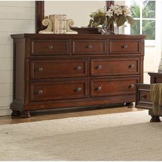 Baltimore Dark Walnut Dresser - Ornate Home Wood Bedroom Dresser, Pewter Hardware, Platform Bedroom Sets, Storing Jewelry, Trim Design, 7 Drawer Dresser, Warm Decor, Wood Joinery, Wood Dresser