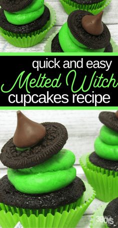 green and black cupcakes with oreo cookies on top