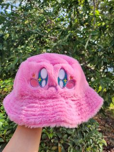 Fuzzy kirby bucket hat!! Kirby Buckets, Bucket Hats, Satin Material, Printed Envelopes, Acrylic Earrings, Kirby, Knitting Socks, Bucket Hat, Etsy Gifts