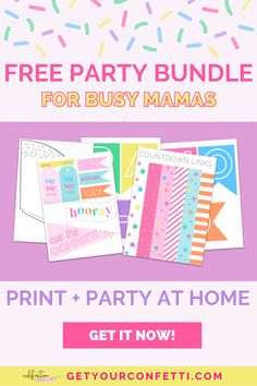 Enter your email to Download your Free printable party now: ✨ Hooray Banner ✨ Party Hats ✨ Countdown Links ✨ Gift Tags ✨ Celebration Flags and Pennants Print at home and save for any last minute celebrations that pop up. You'll be glad you did 🥳 Cricut Birthday Cards, Birthday Party Decorations Diy, Printable Party Decorations, Festive Crafts, Party Kits, Birthday Tags