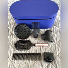 **Hairdryer Is Not Included** - 100% Authentic. - Never Used. Absolutely Clean And Untouched. I Haven’t Even Taken The Attachments Or Brushes Out Of The Box. - Selling As A Set. 4 Attachments. 2 Brushes. 1 Case. The Hairdryer Is Not Included. - Color Prussian Blue / Rich Copper. Dyson Prussian Blue, Hair Dryer Brands, Hair Dryer Accessories, Dyson Hair, Dyson Hair Dryer, Prussian Blue, Hair Tools, Blue Gold, Copper