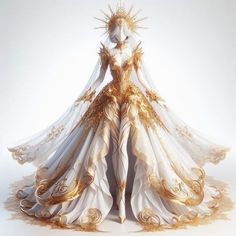 Wedding Dresses Goddess, Sun Themed Wedding Dress, Sun Wedding Dress, Goddess Outfit Design, Sun Goddess Outfit, Sun Inspired Dress, Sun Themed Dress, Fantasy Dress Design Art, Sun Aesthetic Outfit