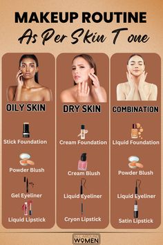 Makeup Routine As Per Skin Tone😍😍 Combination Skin Makeup, Skincare Myths, Makeup Basics, Teknik Makeup, Skin Tone Makeup, Learn Makeup