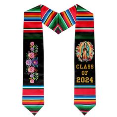 two neck ties with the words class of 202 printed on them, one is multicolored