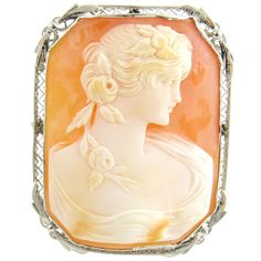 14 Karat White Gold Cameo Brooch or Pendant Victorian Pendant Necklace, Profile Set, Victorian Pendants, Jewelry Casket, Gold For Sale, White Gold Sapphire, Fun Photos, Cameo Jewelry, Cameo Ring