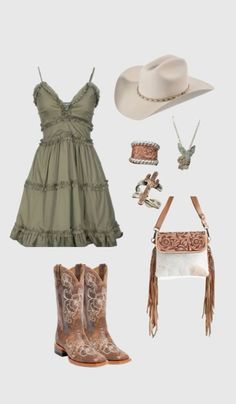 Credits to @willa_14!! Country Dress Outfits With Boots, Cute Western Outfits Dresses, Southern Outfits Women Classy, Cute Country Outfits Dresses, Church Outfit Summer Casual, Woman’s Cowboy Boots, Westwrn Dresses, Country Western Dresses Boot Barn, Cowgirl Outfit Dress