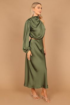 Amelie One Shoulder Midi Dress - Olive - Petal & Pup USA One Shoulder Maxi Dress, Petal And Pup, Fall Wedding Guest, One Shoulder Midi Dress, Fall Wedding Guest Dress, Guest Attire, Asymmetric Neckline, Usa Dresses, Formal Dresses For Weddings