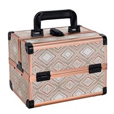 This compact travel makeup organizer, measuring 9.44 x 6.69 x 7 inches, is perfect for makeup artists of all levels, from beginners to professionals. Rebrilliant | Rebrilliant Sueanna Makeup Train Case Portable Cosmetic Box 2 Trays w / Mirror Lockable in Gold | 7" H X 9.44" W X 6.69" D | Wayfair | Organization Bohemian Makeup, Makeup Case Organization, Mermaid Pink, Makeup Train Case, Makeup Training, Cosmetic Box, Crafting Tools, Toiletry Kit, Train Case