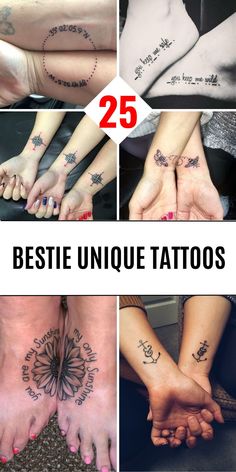 many different tattoos on the legs and feet are shown in this collage with text below