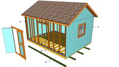 the plans for a small shed are shown in this image, and it is also labeled with