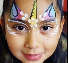 Face Painting Easy Unicorn, Half Face Painting Ideas, Cactus Face Paint, Unicorn Facepainting Kids Easy, Face Painting Ideas Unicorn, Unicorn Face Paint Easy Step By Step, Childrens Face Paint Ideas, Children’s Face Paint, Face Paint Beginners