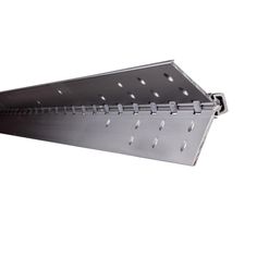 a metal shelf with several holes on it